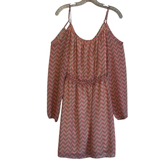 Charming Charlie Cold Shoulder Spaghetti Strap Chevron Dress NWT - Picture 1 of 8